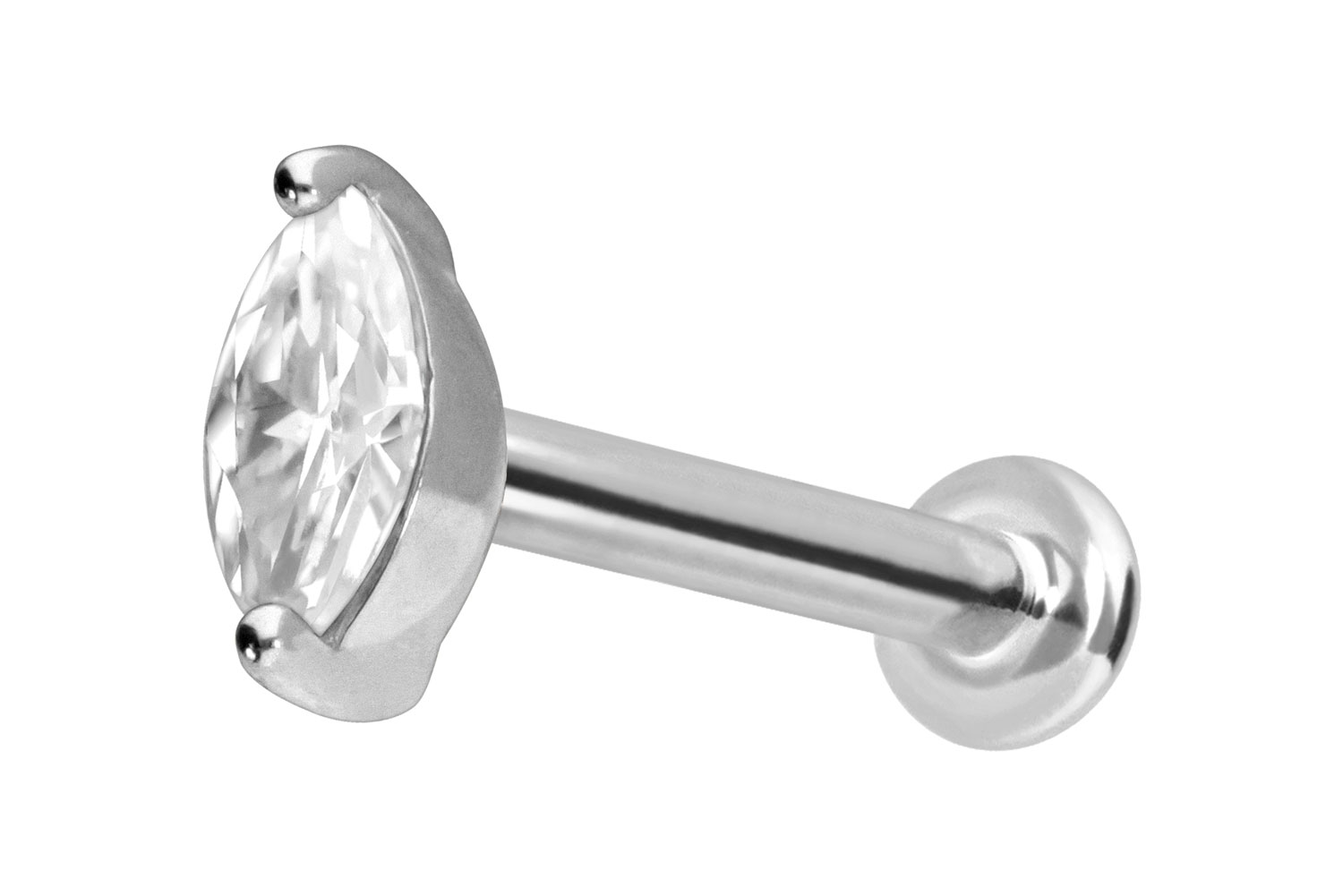 14 Karat Gold Labret Piercing mit Innengewinde MOISSANIT-OVAL